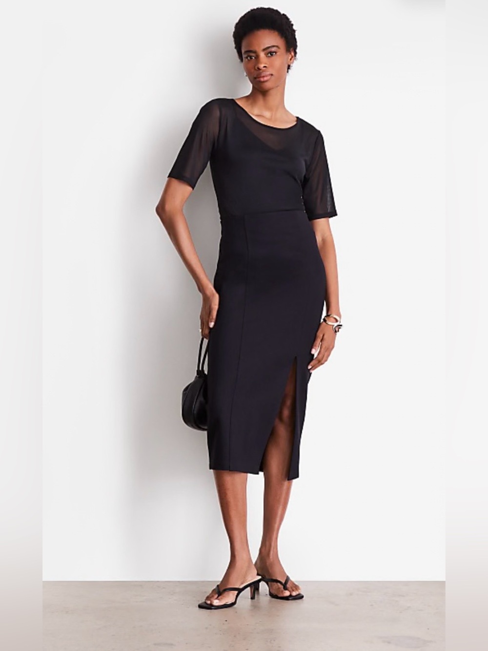 NWT Loft Versa Ponte Pencil Skirt with Front Slit - Black